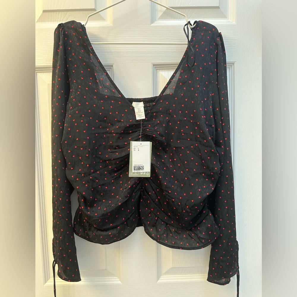 H&M Conscious black ruched top with hearts